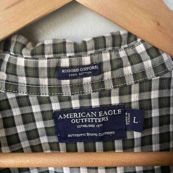 American Eagle Men’s Size Large Plaid Button Up Long Sleeve Shirt 100% Cotton‎ - Picture 2 of 11